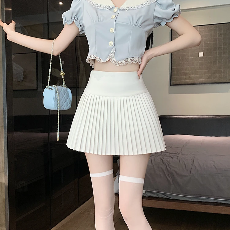 西装百褶半身裙女春夏大码高腰百搭a字裙防走光显瘦学院风短裙