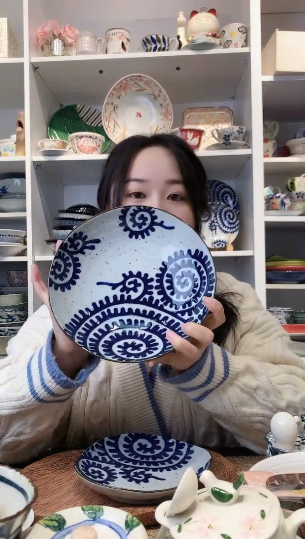 陶瓷【到手两支】三峰章鱼唐草小深盘17cm