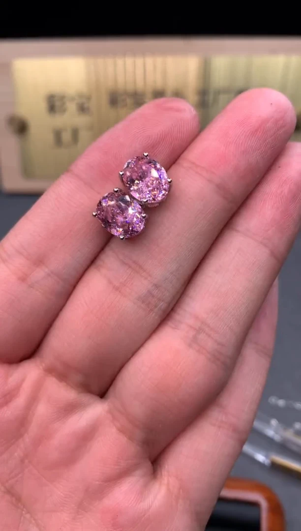 紫色碧玺耳钉银S925镶嵌5432