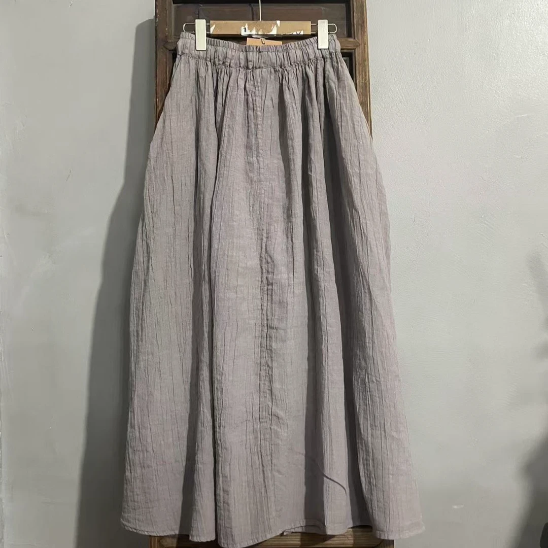 M626春夏松紧腰半身裙高腰显麻料大摆裙文艺百搭伞裙