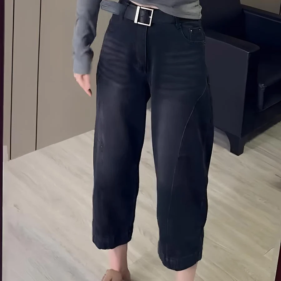 梨形显瘦大码九分哈伦老爹牛仔裤子女2025年春季新款洋气萝卜裤