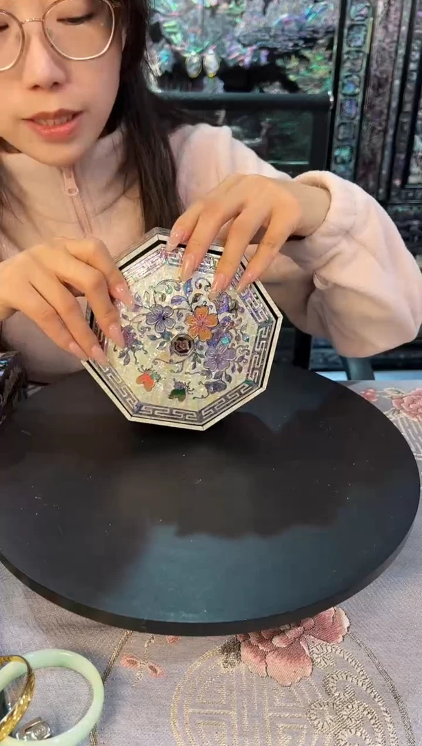 小号八边收纳盒手工微瑕 ·满贝底 · 弘贝雅螺钿漆器