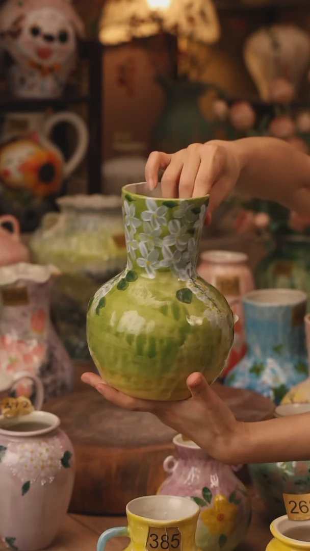 陶瓷420景德镇设计师手作花器摆件侘寂风