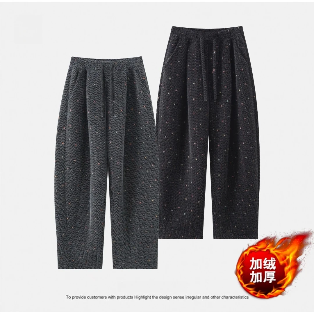 加绒加厚！新款马海毛百搭宽松舒适潮流弯刀休闲裤痞帅彩点高级感