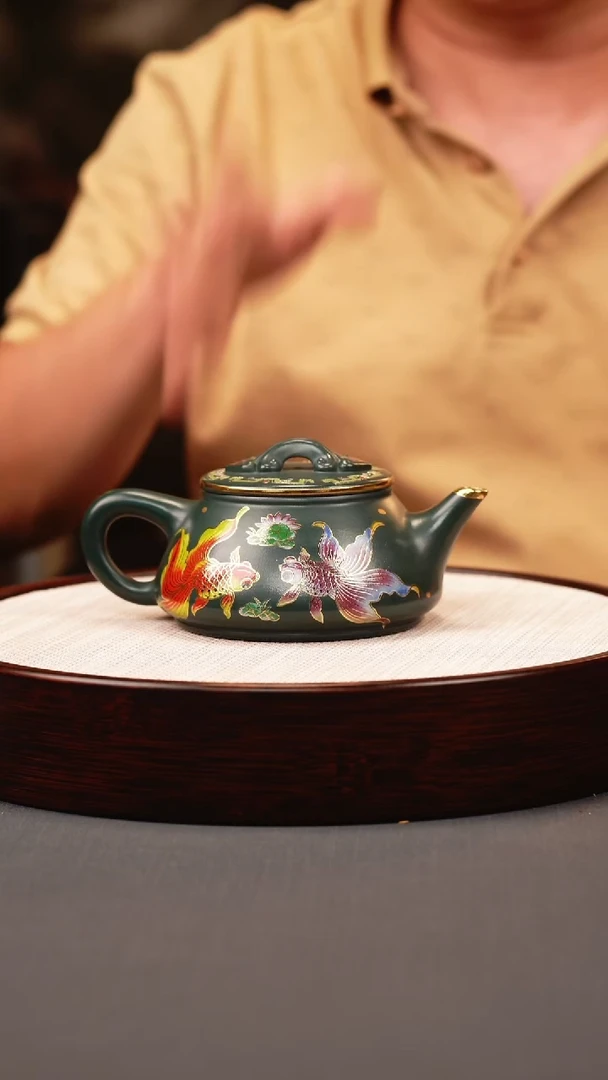 茶壶紫砂绿泥 剑流石瓢 锦鲤珐琅彩