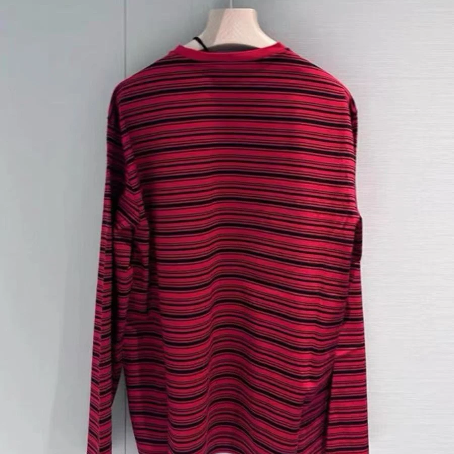 ZHULIN-红色字母条纹-新年宽松百搭条纹长袖