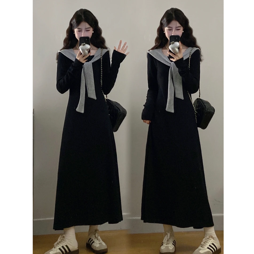 大码新款气质显瘦小清新正肩假两件大领口收腰胖MM卫衣裙