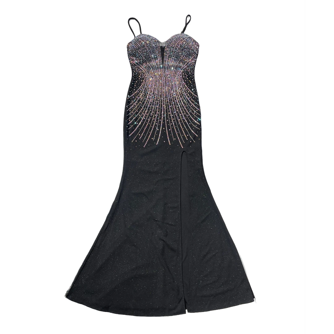 25夏季新款重工烫钻吊带连衣裙显瘦气质轻奢时尚性感女士设计师