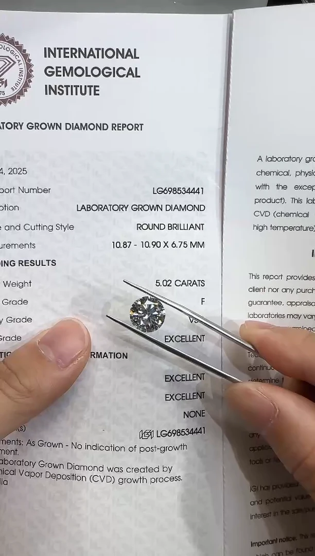 裸石实验室培育钻石@ 5.02ct 先鉴赏，再定制！