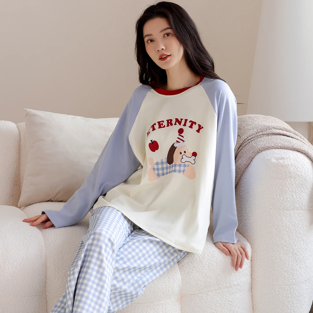 春秋冬2025新款睡衣格子纯棉休闲少女长袖可外穿全棉家居服套装