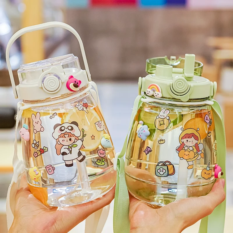 大容量水杯女高颜值便携可爱带提手双饮杯网红学生夏天塑料杯子