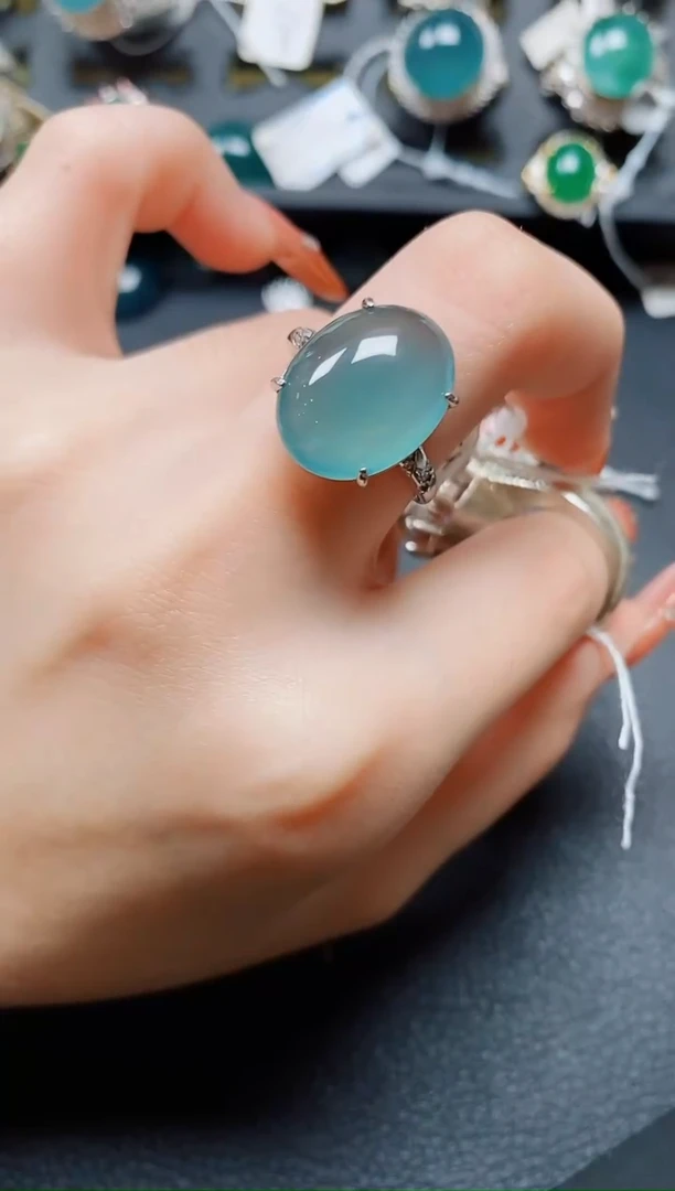 翡翠戒指银S925镶嵌翡翠