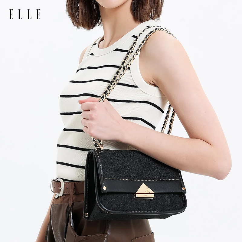 ELLE25年新款女士牛仔包单肩腋下斜跨包经典百搭46023