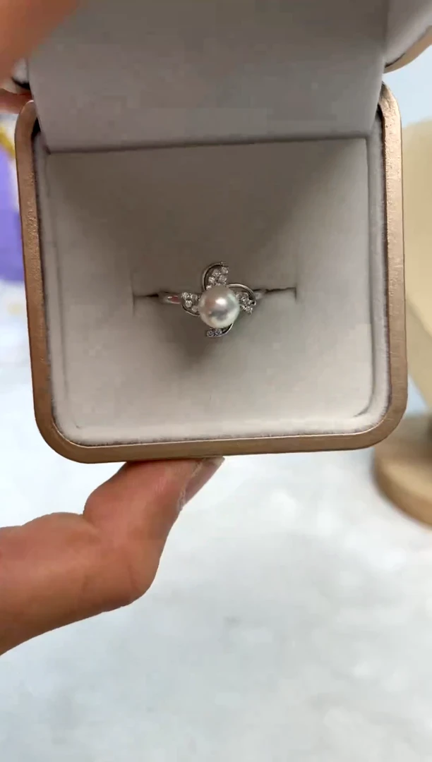 银S925镶嵌戒指海水珍珠6-7