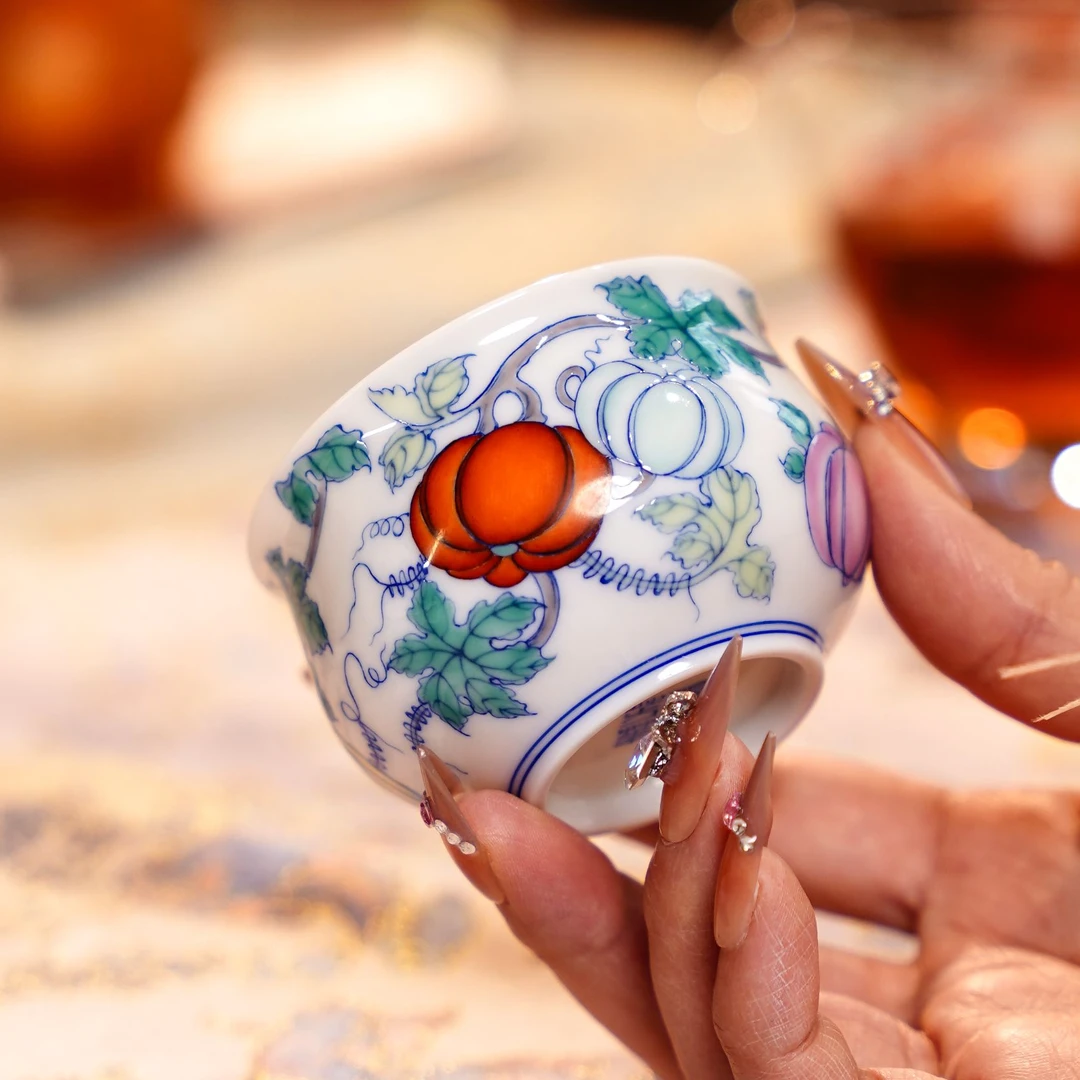 独妙芳华   斗彩南瓜单杯   茶具茶杯纯手绘陶瓷银DCDM0214