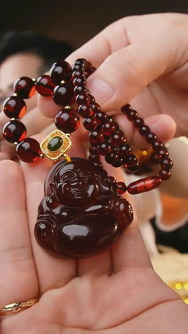 裸石琥珀未镶嵌血珀佛公吊坠项链