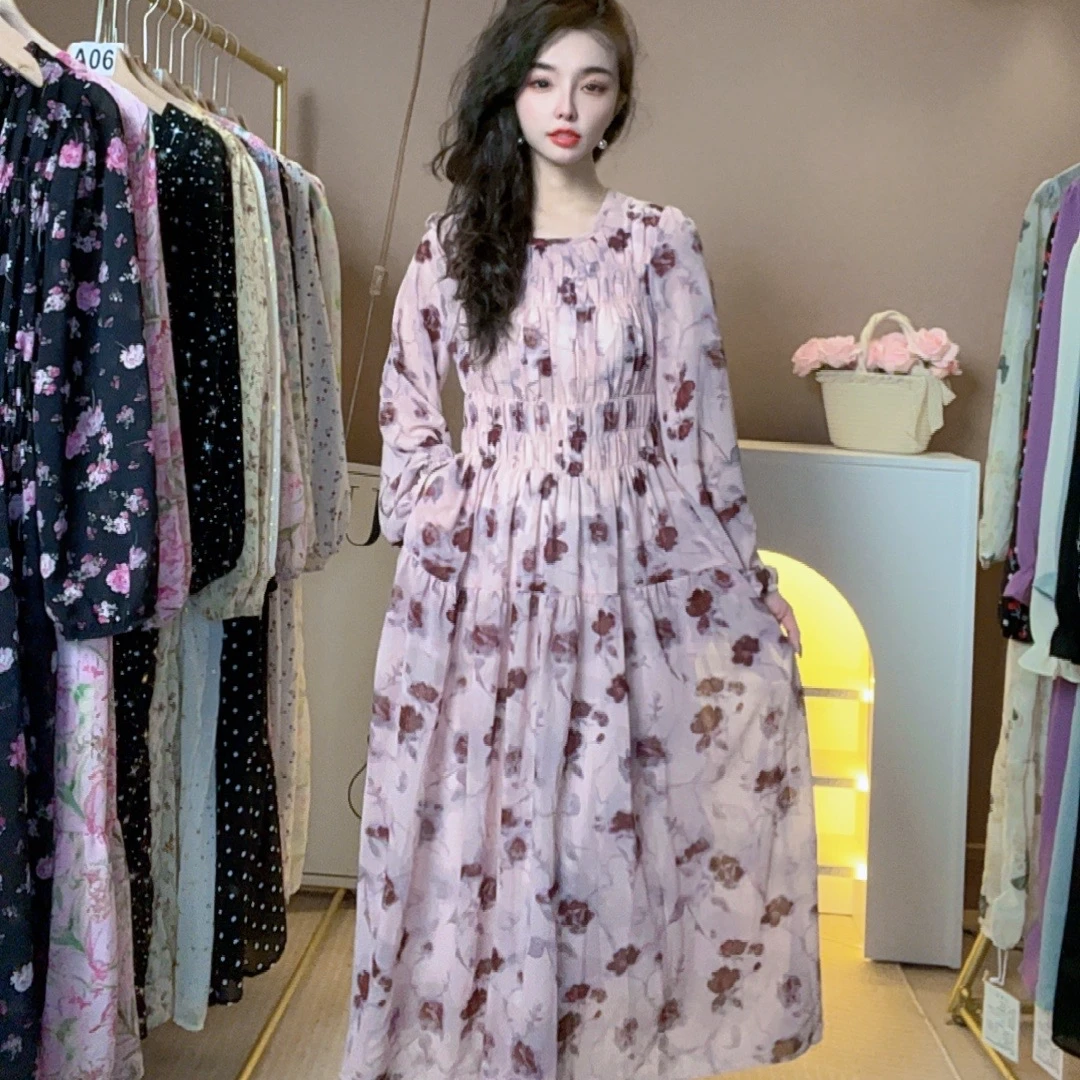 （编号A12）2025新款氛围感粉色碎花连衣裙