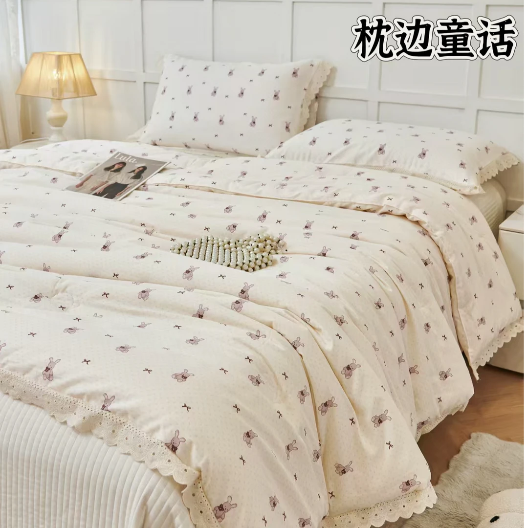 A类全棉精梳棉小清新花边夏凉被柔软印花夏被机洗