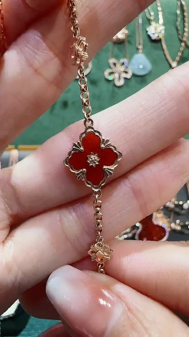 【闪购商品】玛瑙/玉髓手链18K金镶嵌18K金布布手链