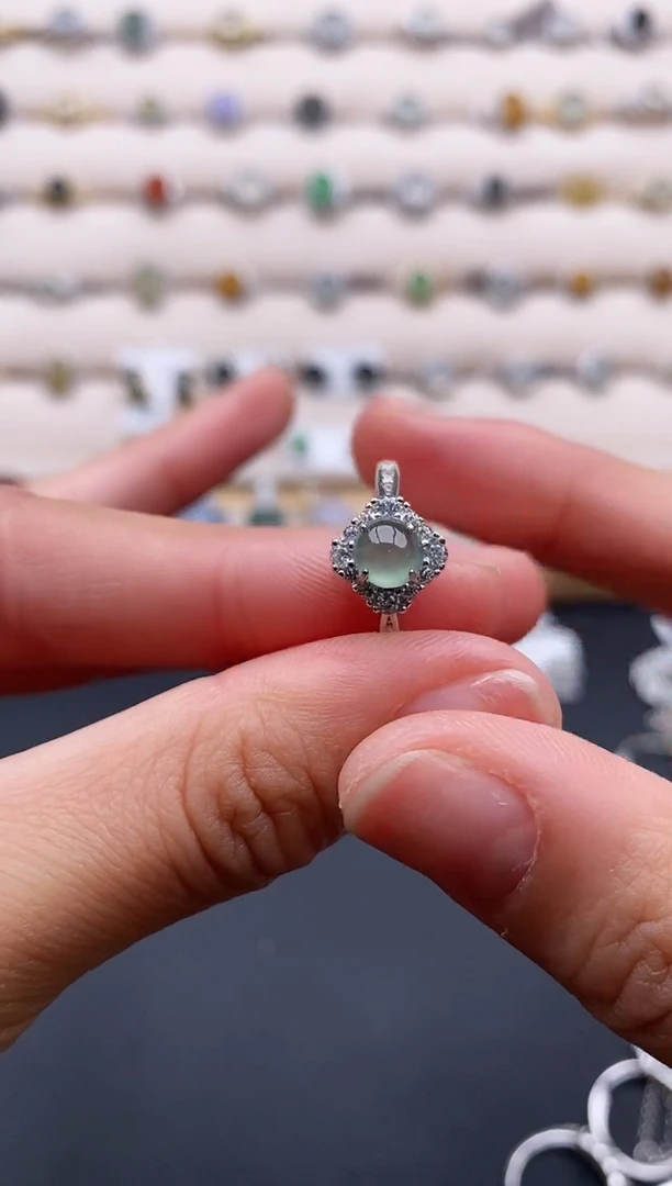 银S925镶嵌戒指翡翠3333333+3