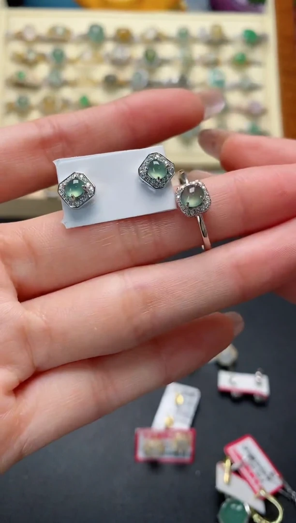 银S925镶嵌戒指翡翠2222222+2