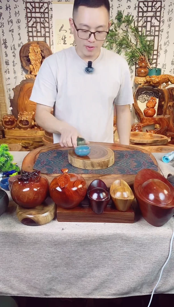 有机玻璃香樟木干泡盘装饰底座摆件