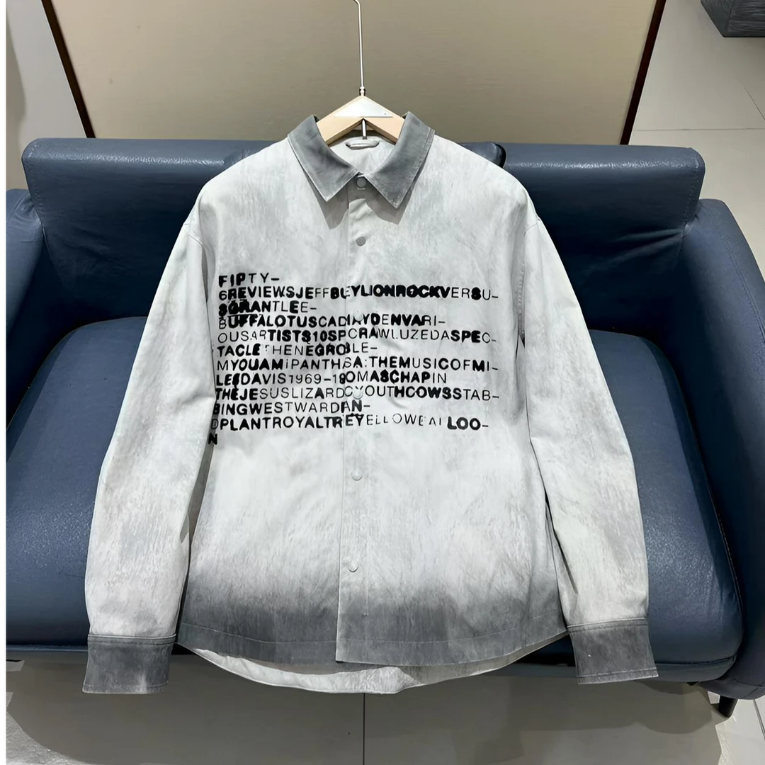 秋季新款时尚百搭渐变撞色字母翻领衬衫牛仔夹克春秋外套25628