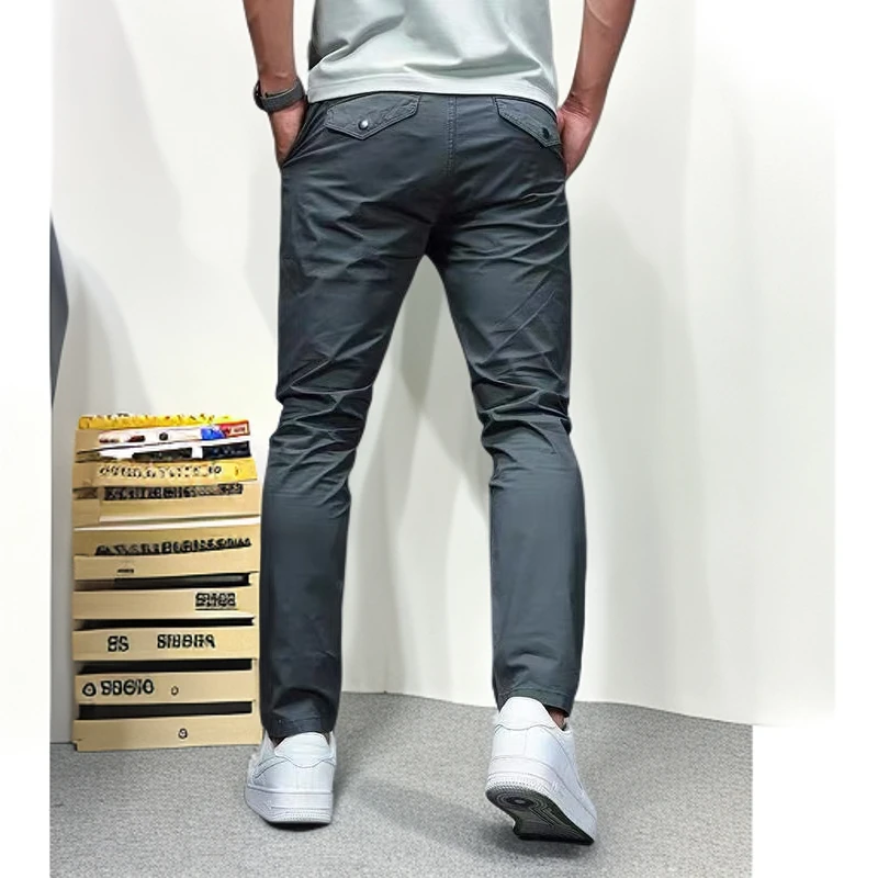 夏季纯棉休闲裤男士薄款弹力潮流百搭直筒裤日常通勤速干工装裤子