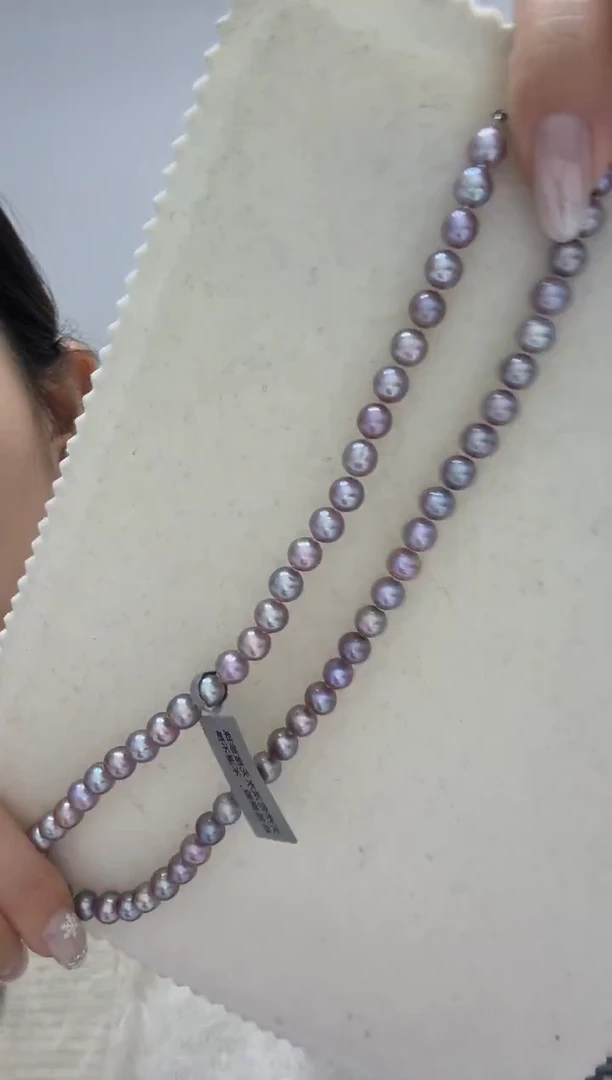 颈饰银S925镶嵌淡水珍珠浓紫 无核 6.3-7.3