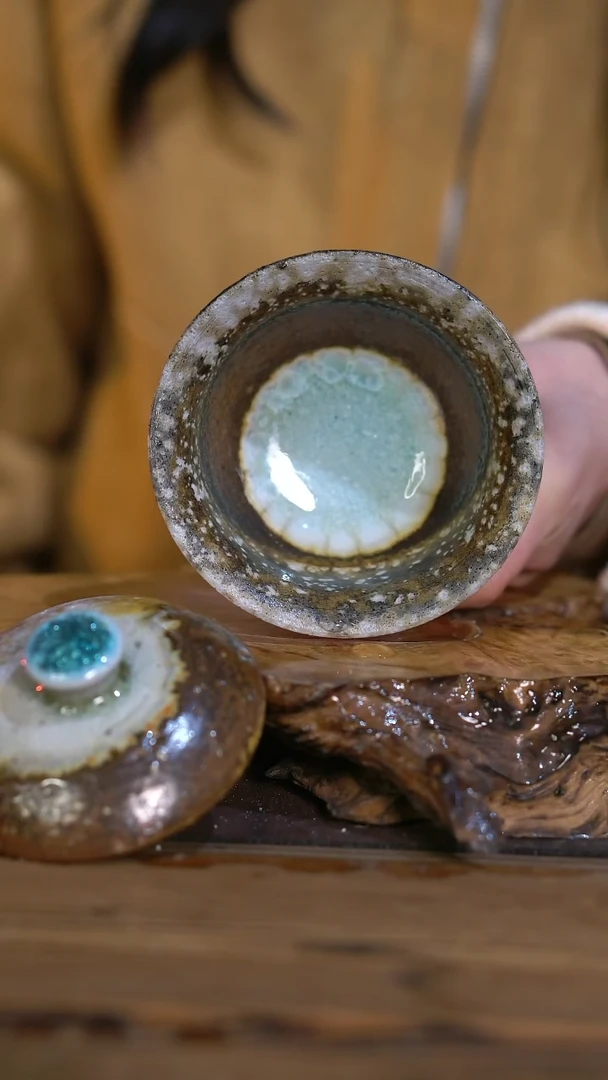 景德镇纯柴烧 顶翠盖碗 65