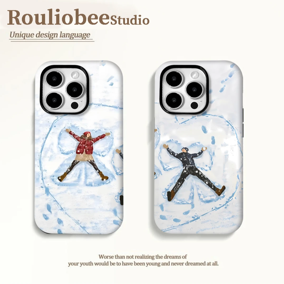 BANCA油画雪地情侣适用苹果16/15菲林手机壳华为P70vivo小米oppo