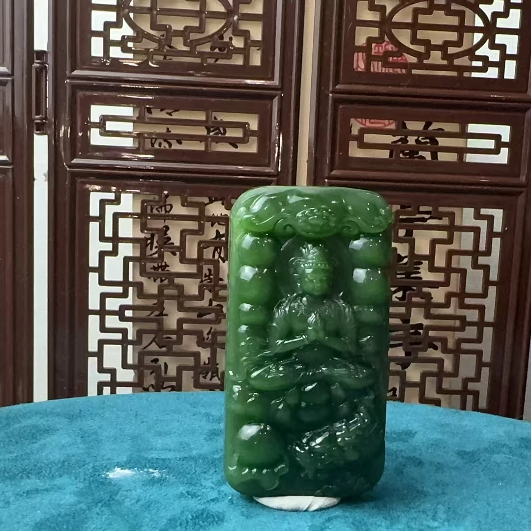 和田玉碧玉猫眼观音吊坠