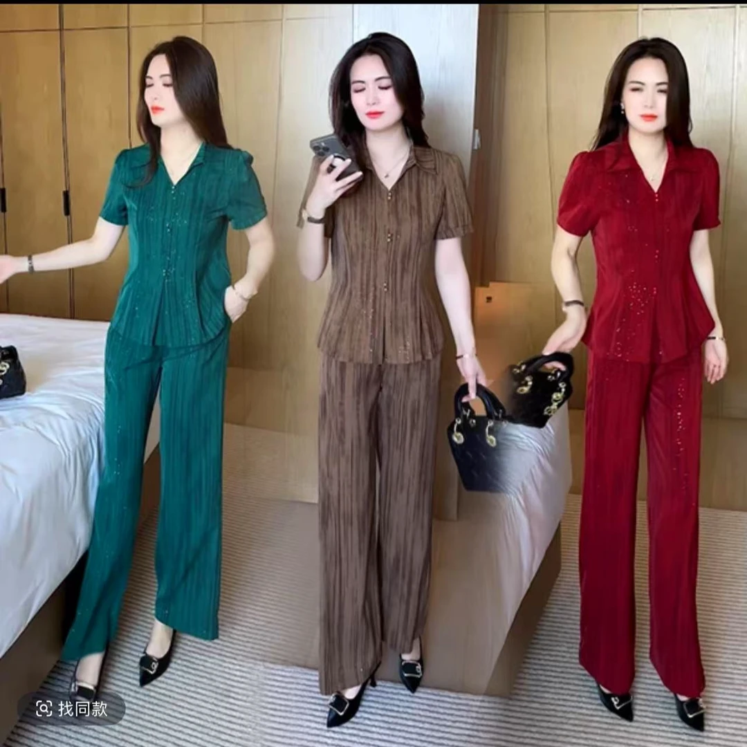 2025夏季新款短袖显瘦气质高腰垂感洋气套装女