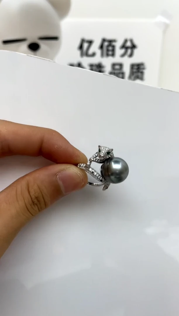 银S925镶嵌戒指海水珍珠12-13
