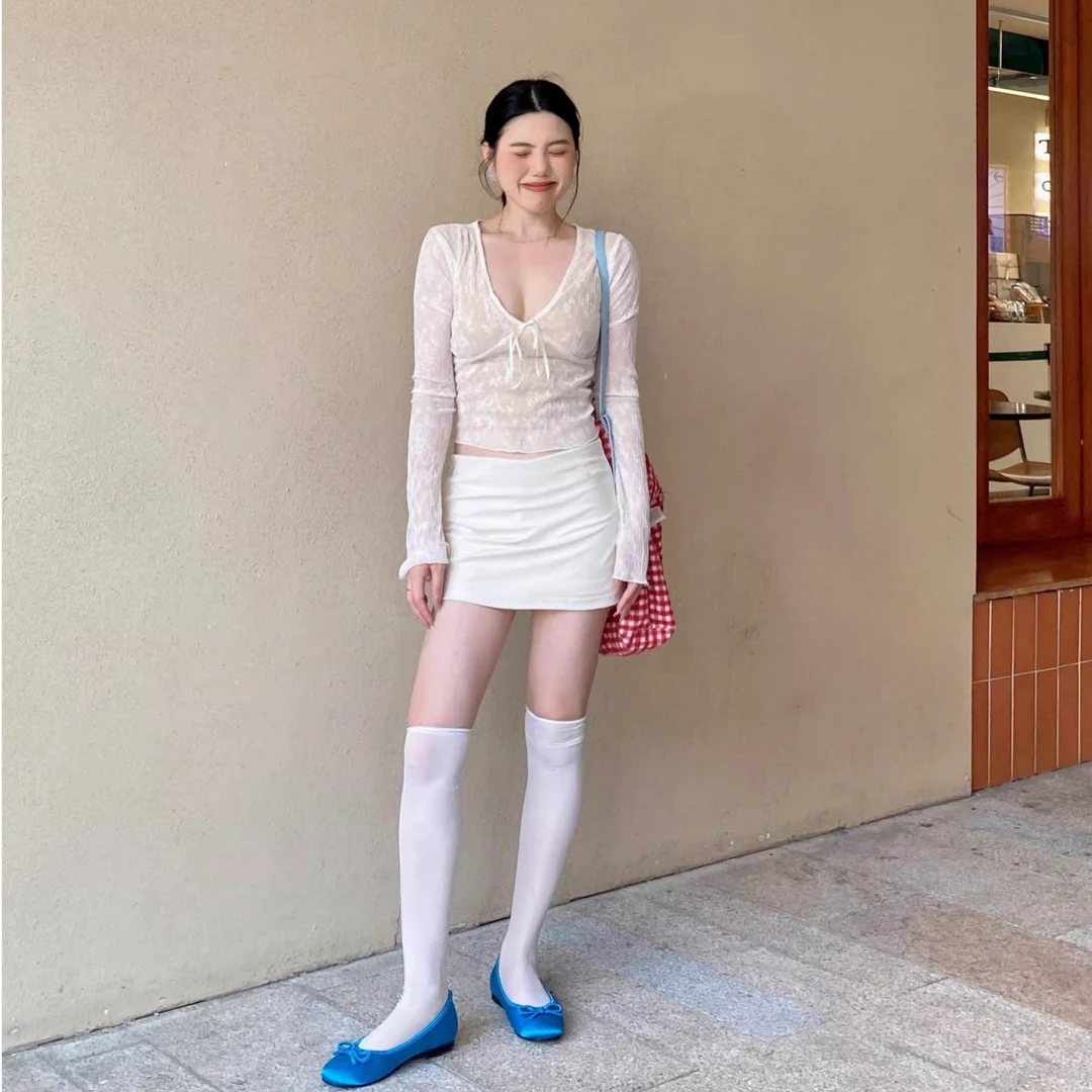 【原版面料】纯欲性感蕾丝V领打底衫女秋冬内搭修身独特长袖上衣