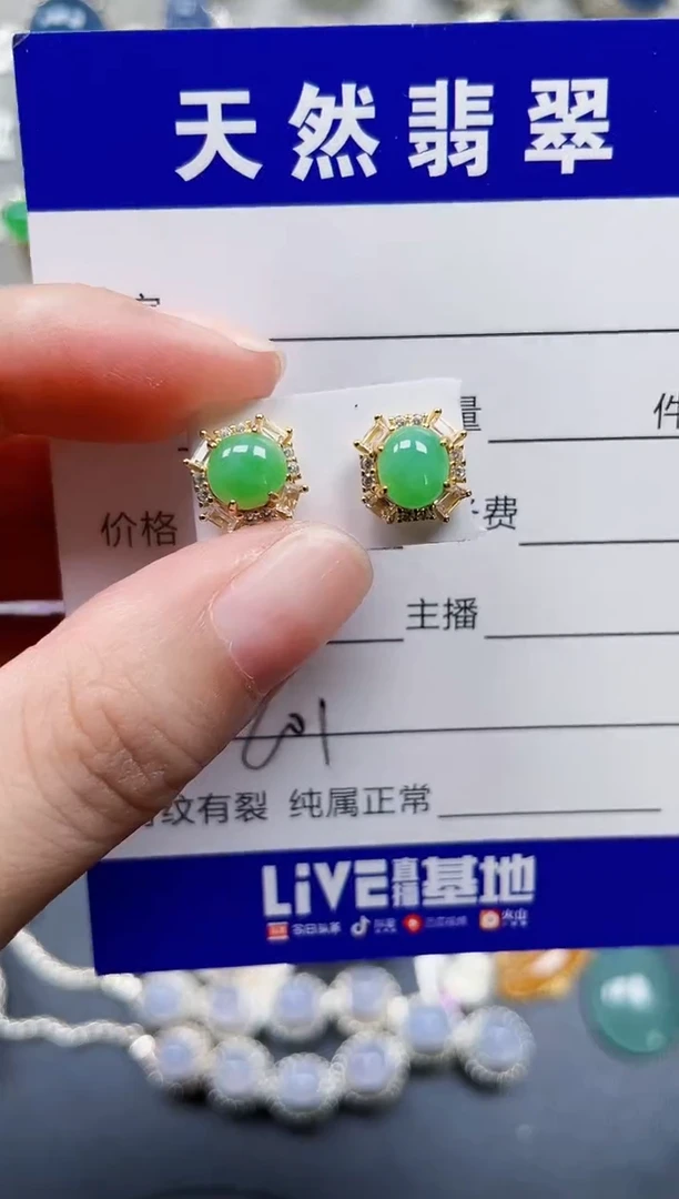 银S925镶嵌翡翠耳饰201