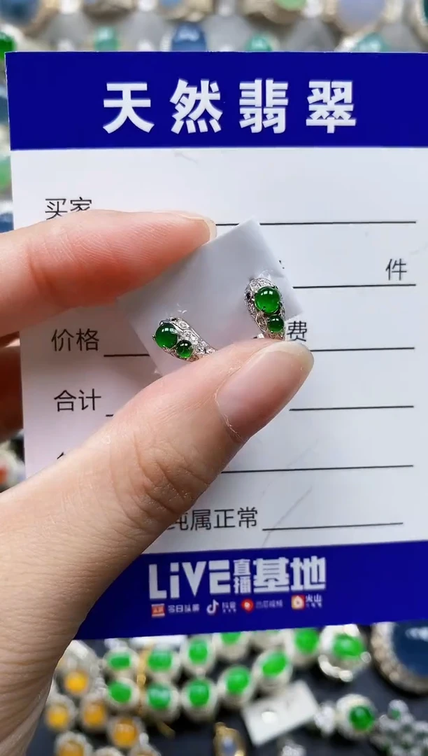 翡翠银S925镶嵌耳饰662