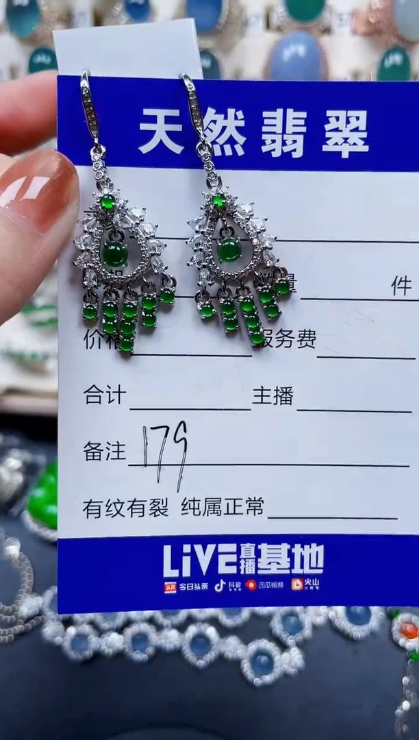 银S925镶嵌翡翠耳饰179