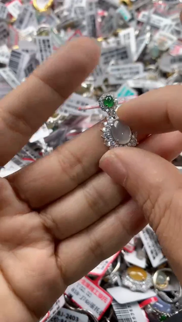 银S925镶嵌戒指翡翠12    8