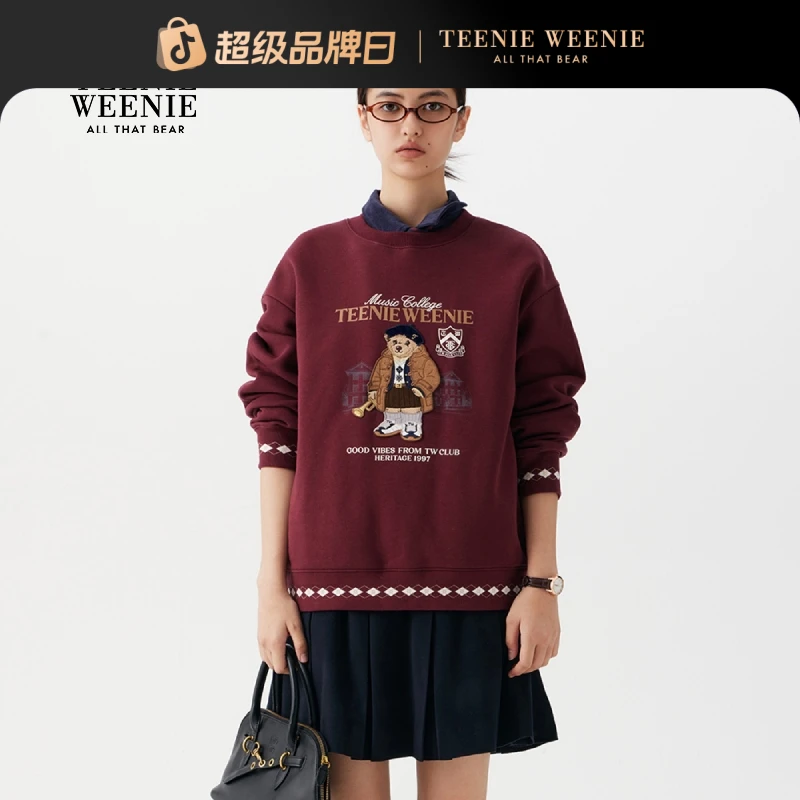 *TeenieWeenie小熊女装25冬格纹图案拼接时髦圆领上衣TTMA258TCCK