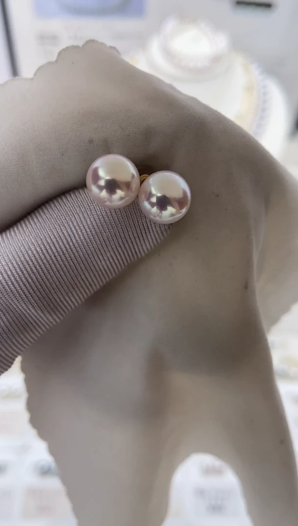 18K金镶嵌耳饰海水珍珠特选福利不退不换8.5-9mm