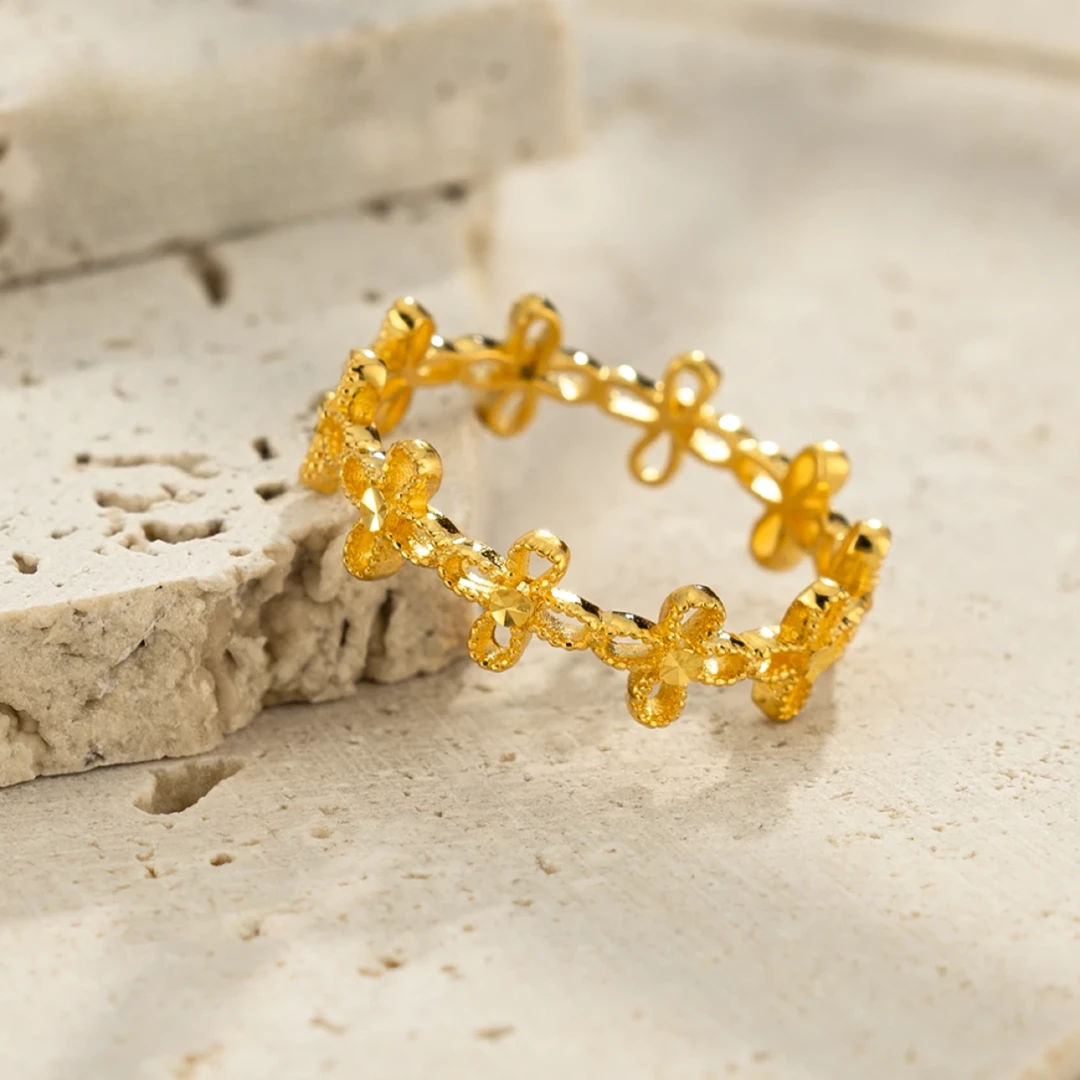 【年货节专享】黄金足金花朵5G精品镂空满圈黄金戒指