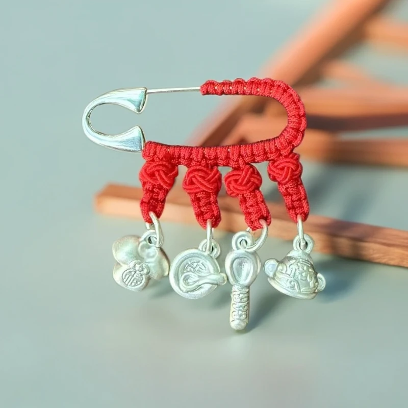 足银胸针 足银别针吉祥三宝送婴儿宝宝压惊防惊吓孕妇平安胸针