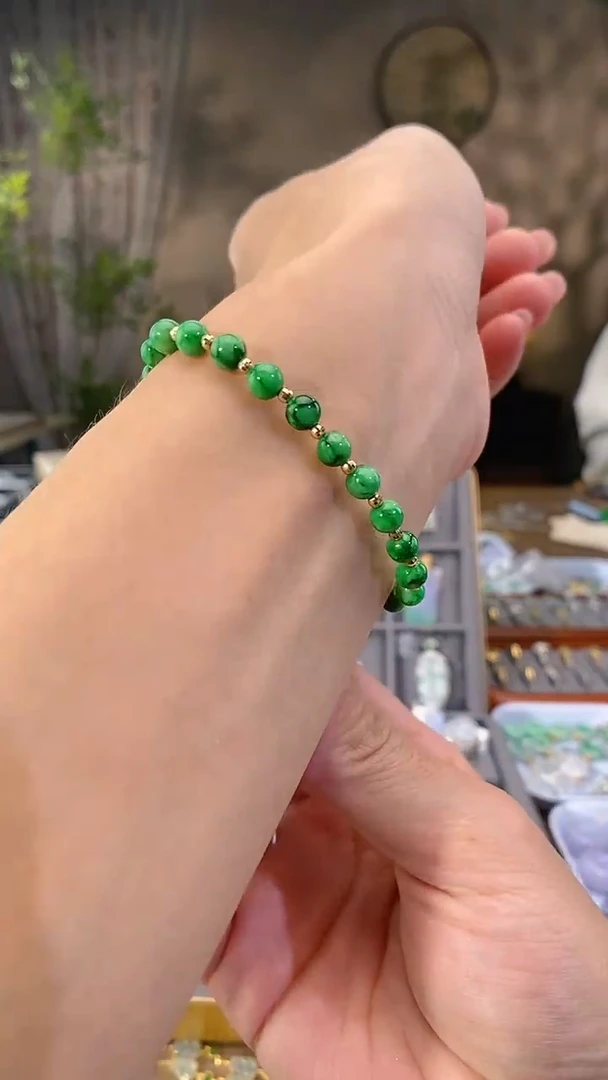 吊坠(不含链)18K金镶嵌翡翠手链