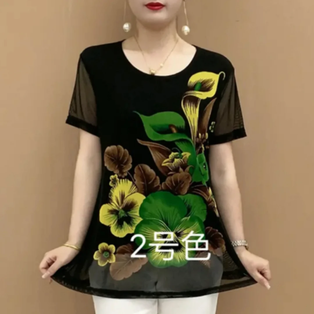 夏款印花女装2025新款宽松遮肚遮肉短袖T恤百搭减龄中老年妈妈装