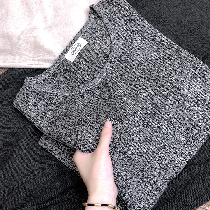 du家！【北极星】圆领套头纯色镂空宽松短袖针织T恤衫U8015