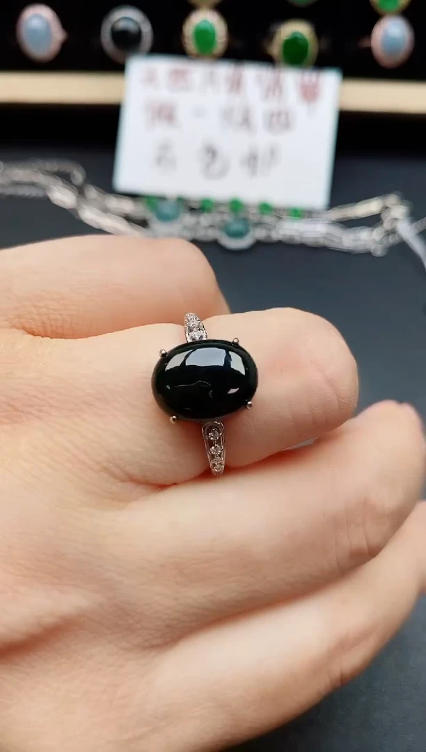 翡翠戒指银S925镶嵌50850