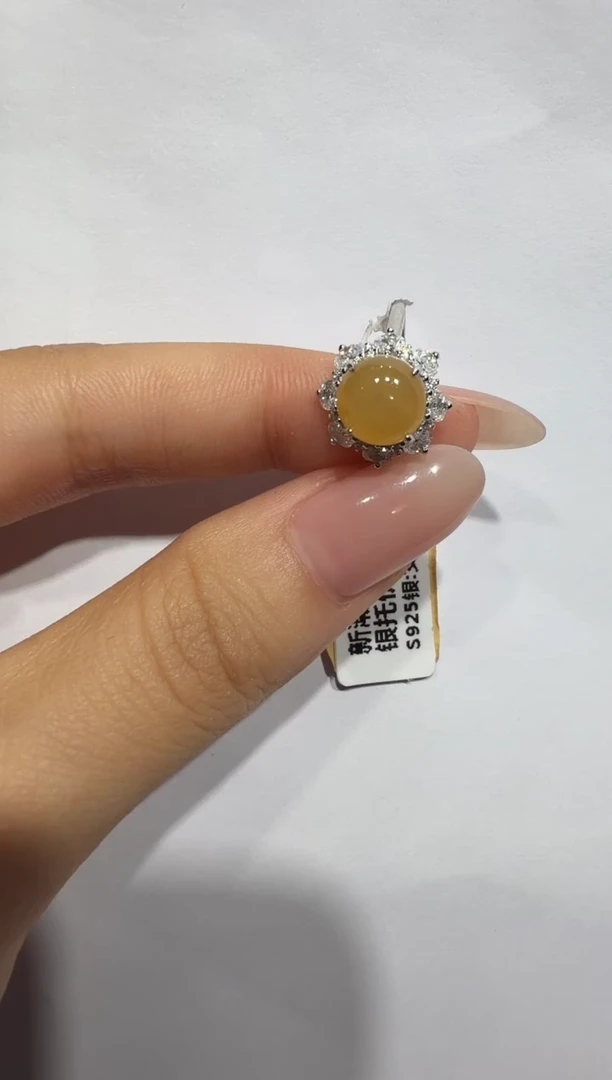 银S925镶嵌戒指翡翠925银镶翡翠戒指镶嵌43