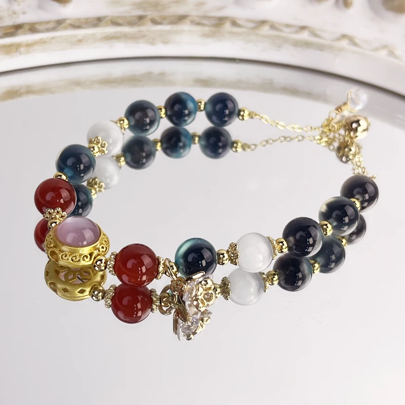 【猫眼糖心】糖心玛瑙+猫眼石+红玛瑙手串SJ25019