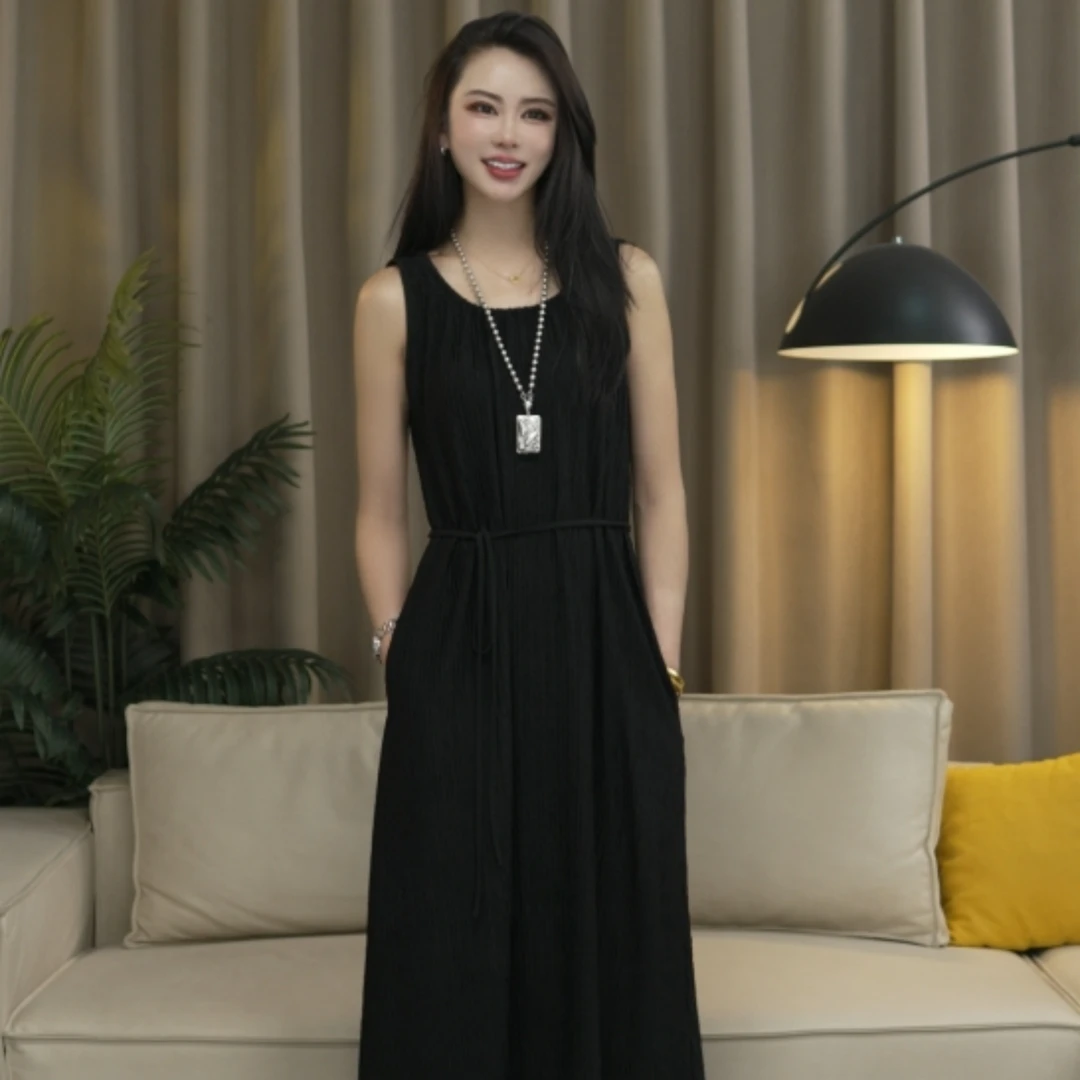 法式连衣裙女2025夏季时尚简约慵懒风无袖百搭宽松气质连衣裙